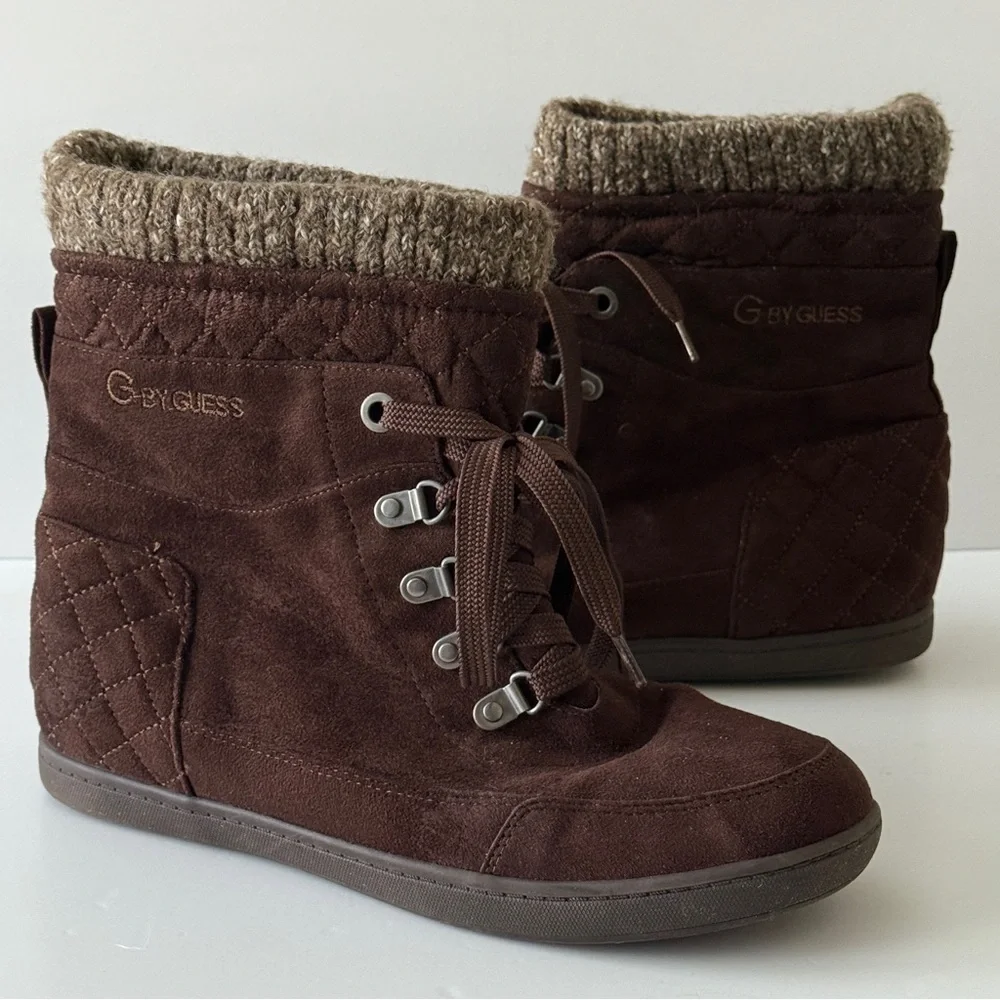 G by GUESS Women's Brown Lace Up Ankle Boots Size 10M